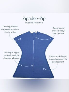SleepingBaby Zipadee-Zip Transition Swaddle Size 6-12 Months in Navy